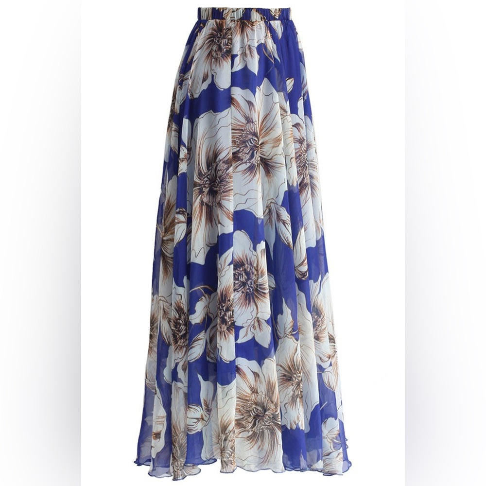 blue floral maxi skirt